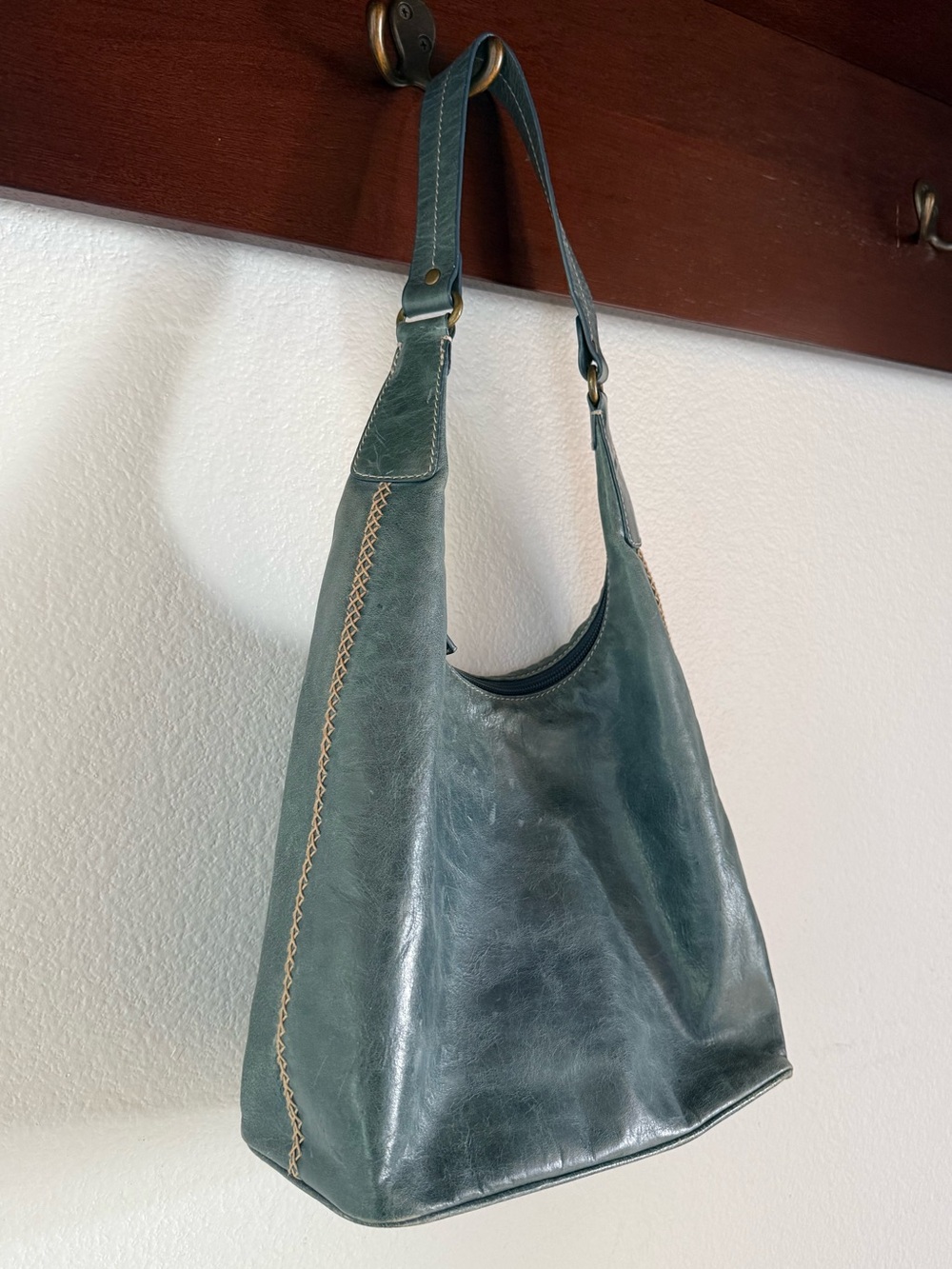 Sigrid Olsen Slouch Leather Hobo Bag w/ contrast cross stitch Braided Side Detai